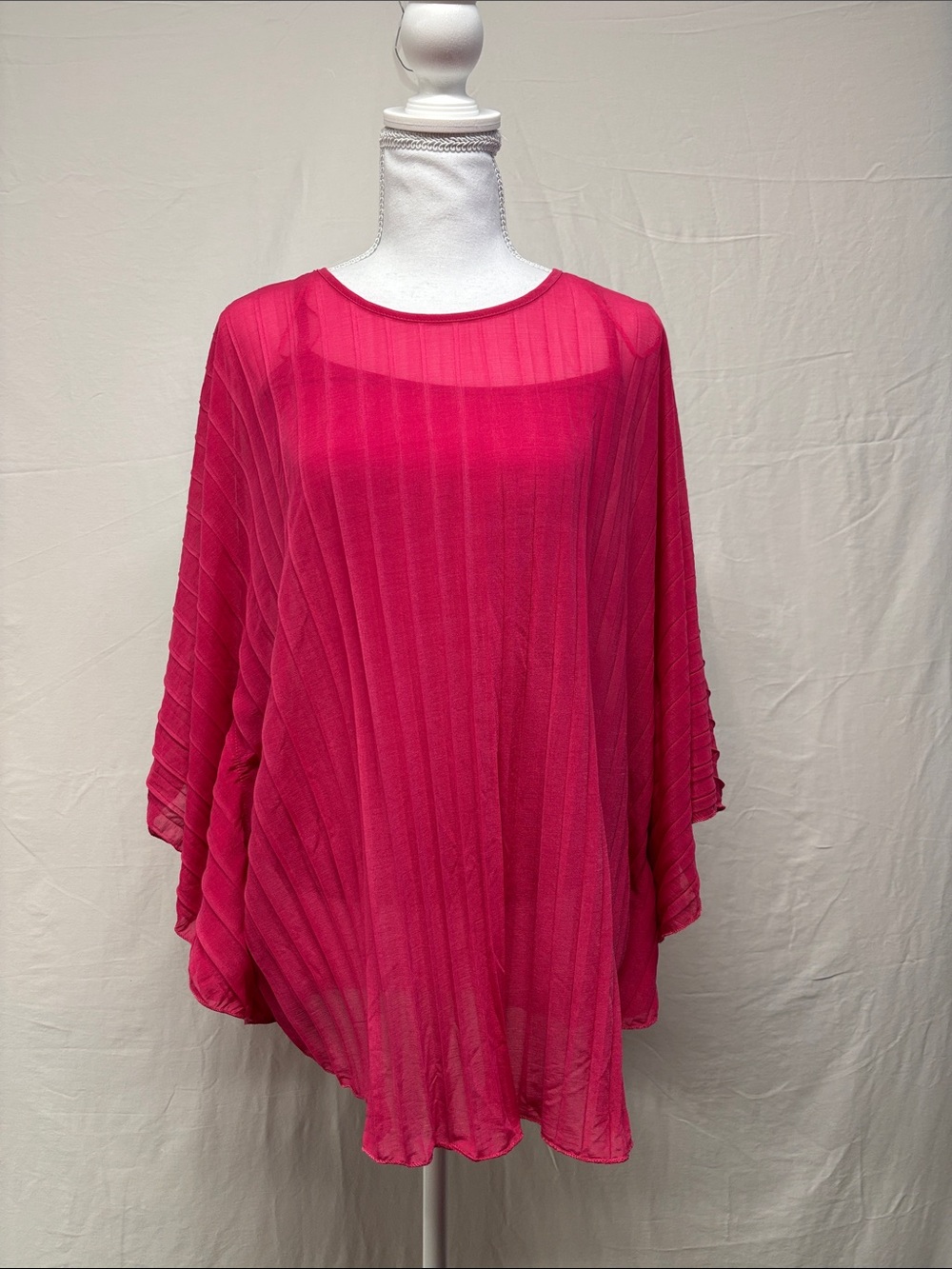 Women’s Sheer Pleated Tunic Blouse - Hot Pink